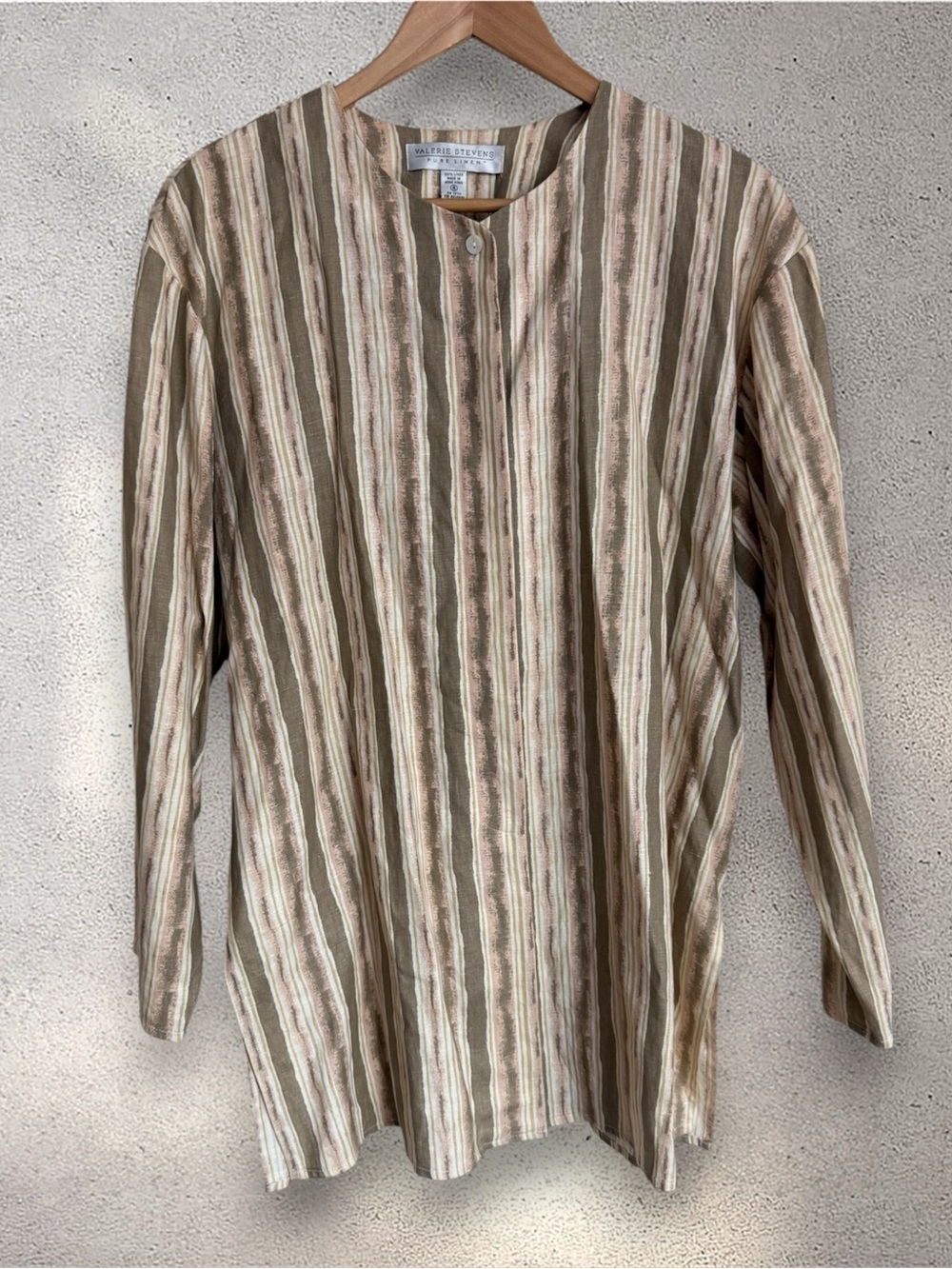Vintage Valerie Stevens Striped Linen Top in Brown, Cream, Pink